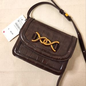 Zara, Faux Patent Leather, Cross Body Purse, Brown